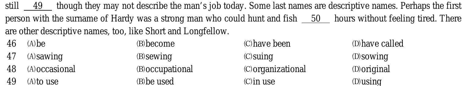 102 年 四等考試 英文 第 49 題附圖