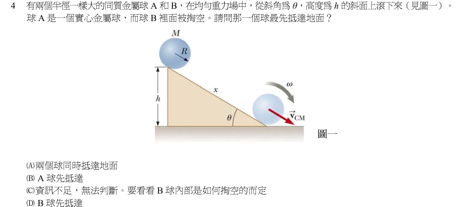 102 年 四等考試 普通物理學概要與普通化學概要 第 4 題附圖