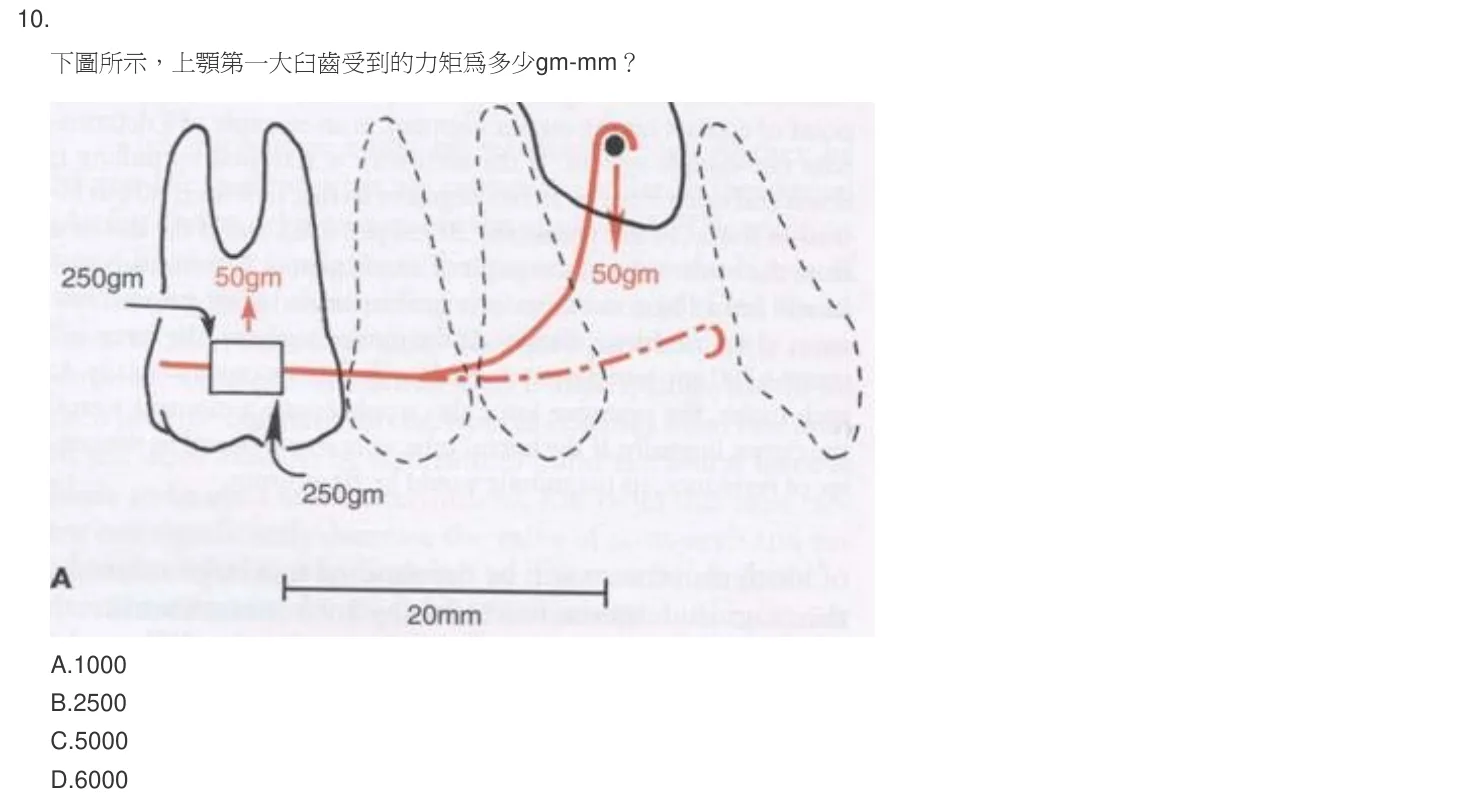 103 年第一次 牙醫學(六) 第 10 題附圖
