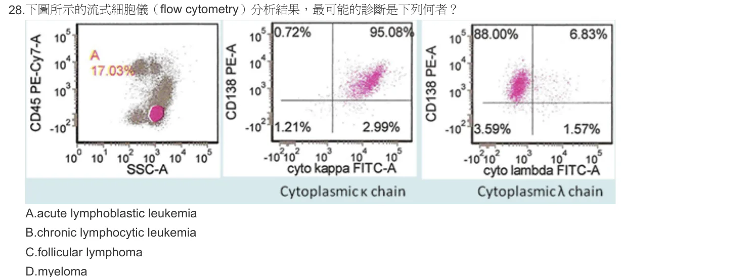 103 年第一次 臨床血液學與血庫學 第 28 題附圖