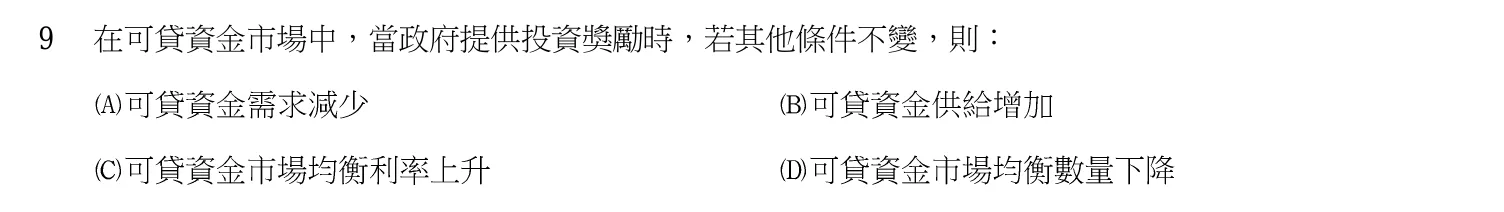 103 年 高考三級 經濟學 第 9 題附圖