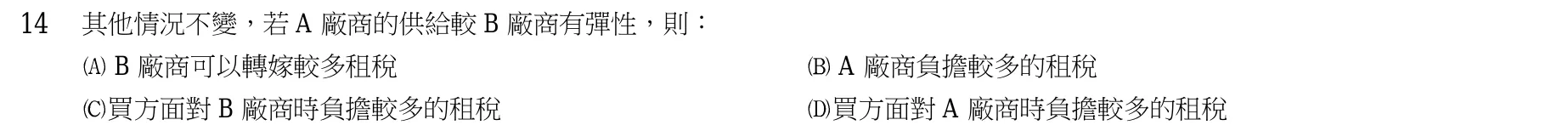 103 年 普通考試 財政學概要 第 14 題附圖