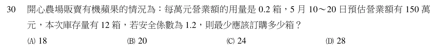 103 年第二次 團體膳食設計與管理 第 30 題附圖