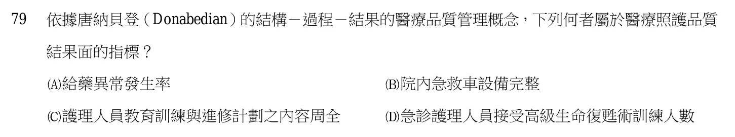 103 年第二次 基本護理學與護理行政 第 79 題附圖