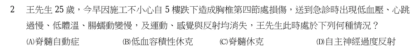 103 年第二次 內外科護理學 第 2 題附圖