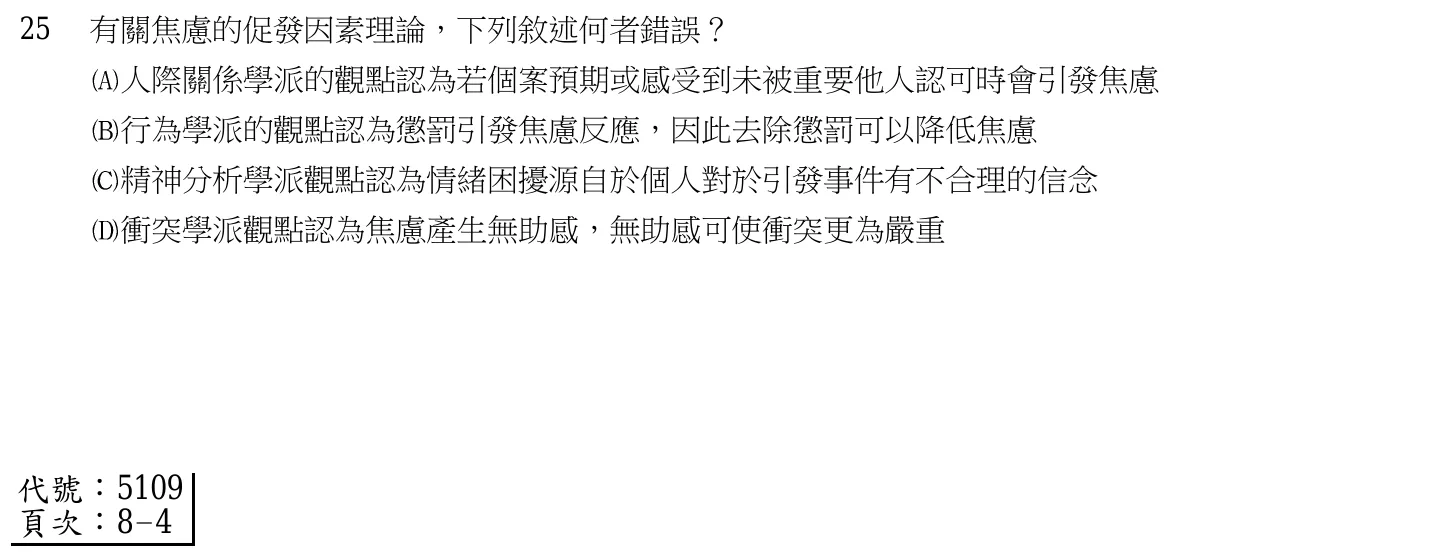 103 年第二次 精神科與社區衛生護理學 第 25 題附圖