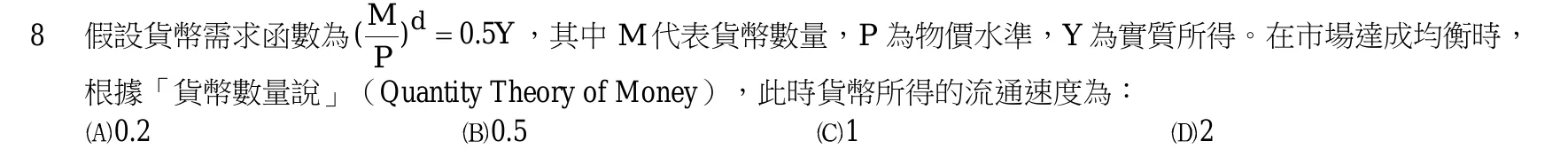 103 年 三等 經濟學 第 8 題附圖
