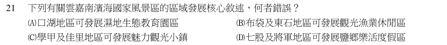 104 年 導遊人員 導遊實務(一) 第 21 題附圖