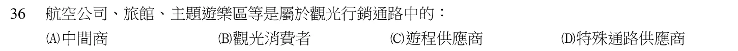 104 年 導遊人員 導遊實務(一) 第 36 題附圖