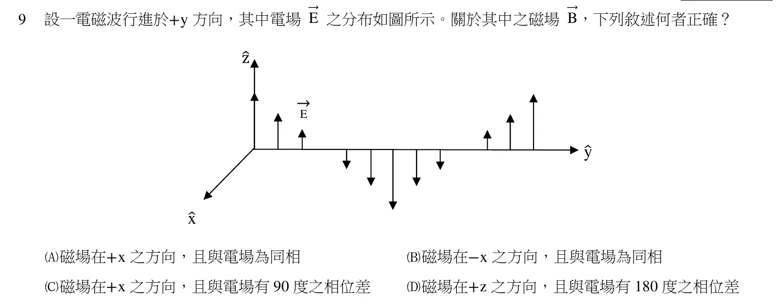 104 年 四等考試 普通物理學概要與普通化學概要 第 9 題附圖