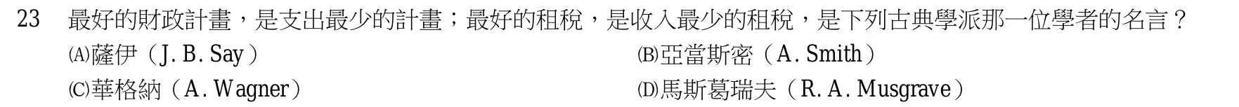 104 年 四等 財政學概要 第 23 題附圖