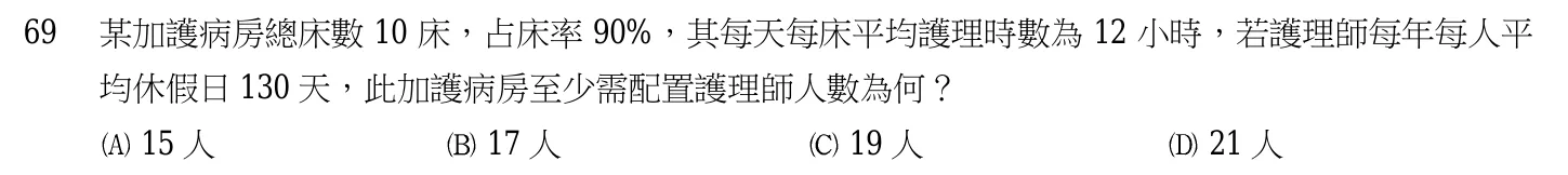 105 年第一次 基本護理學與護理行政 第 69 題附圖