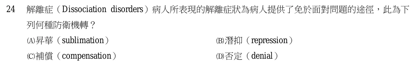105 年第一次 精神科與社區衛生護理學 第 24 題附圖