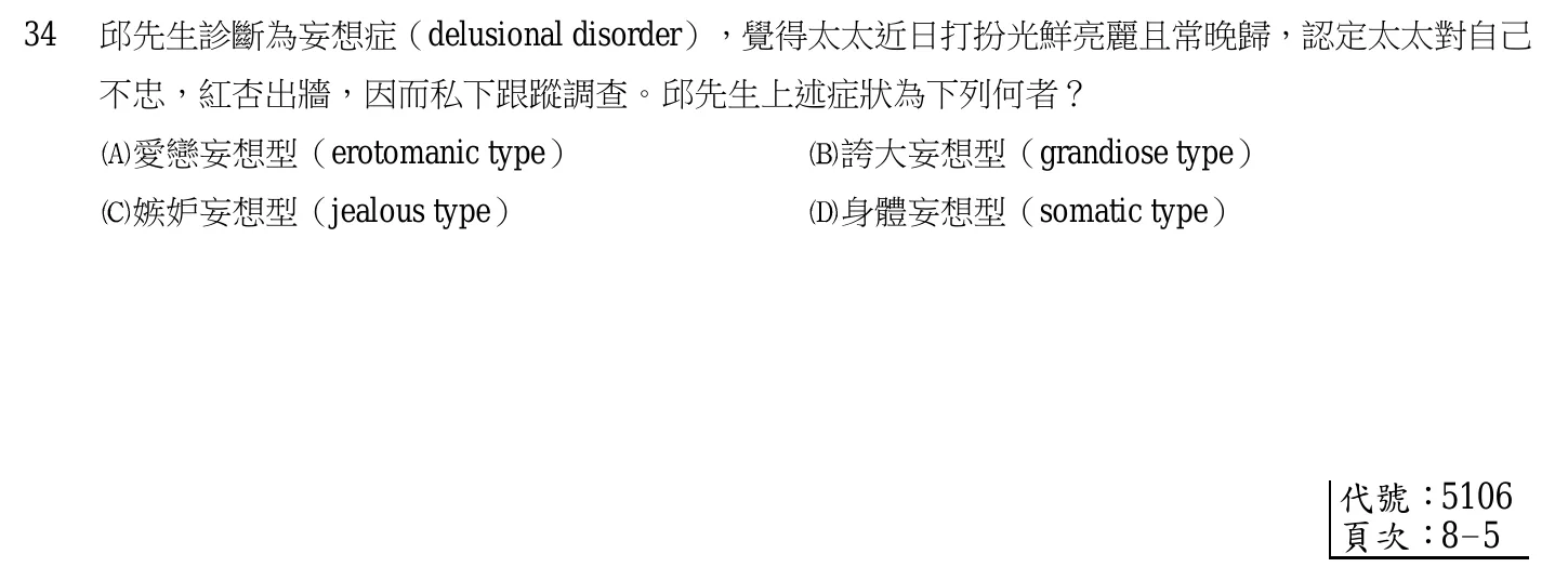 105 年第一次 精神科與社區衛生護理學 第 34 題附圖