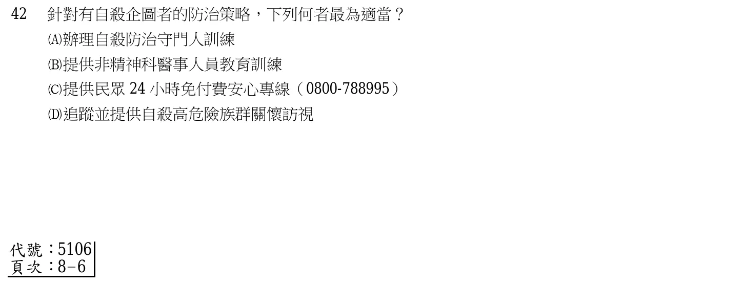 105 年第一次 精神科與社區衛生護理學 第 42 題附圖