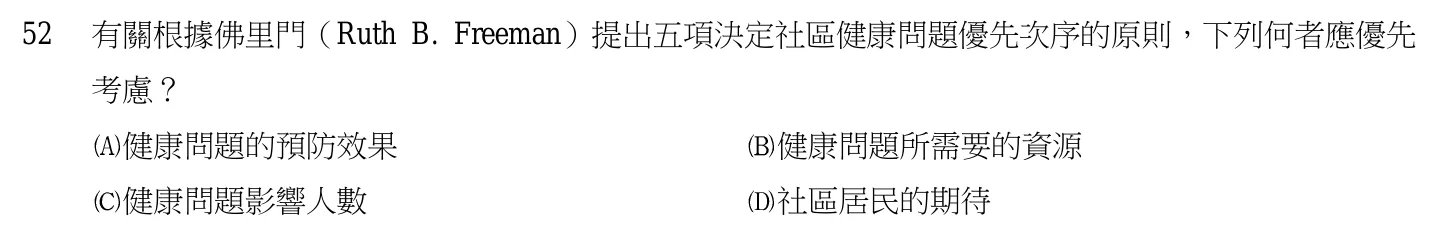 105 年第一次 精神科與社區衛生護理學 第 52 題附圖