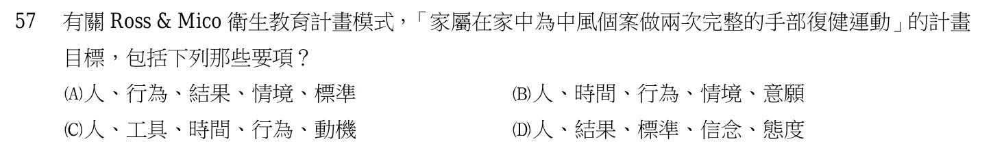105 年第一次 精神科與社區衛生護理學 第 57 題附圖