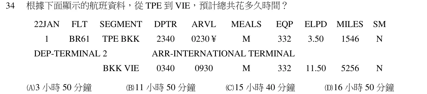105 年 領隊人員 領隊實務(一) 第 34 題附圖