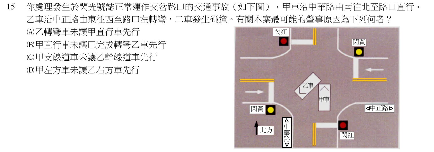 105 年 四等考試 警察情境實務概要 第 15 題附圖