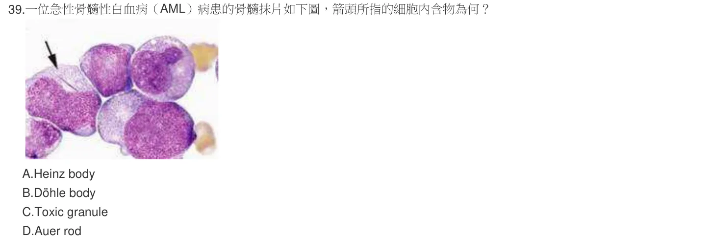 105 年第二次 臨床血液學與血庫學 第 39 題附圖