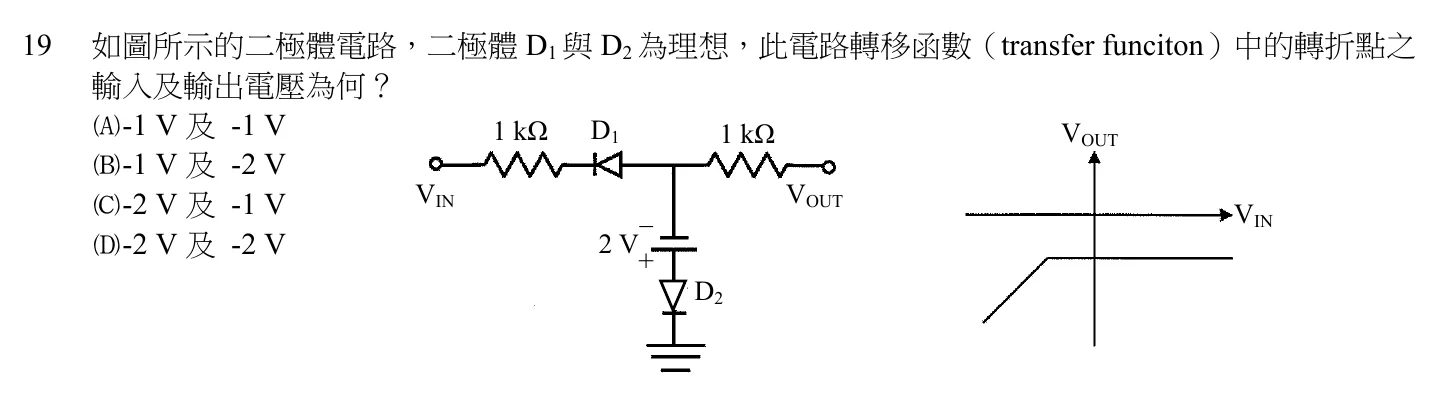 106 年 初等考試 電子學大意 第 19 題附圖