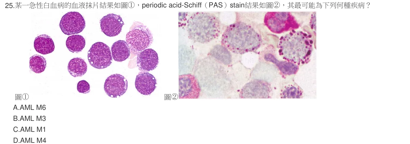 106 年第一次 臨床血液學與血庫學 第 25 題附圖