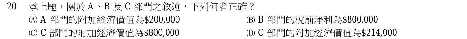 106 年 高考三級 成本與管理會計 第 20 題附圖