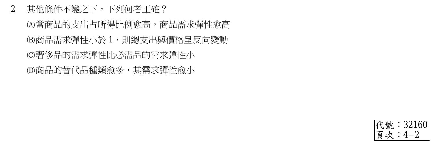 106 年 三等 經濟學概論與財政學概論 第 2 題附圖