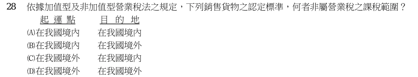 106 年 五等 稅務法規大意 第 28 題附圖