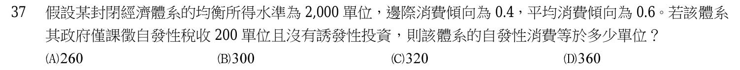 106 年 五等 經濟學大意 第 37 題附圖