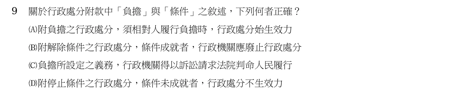 107 年 三等考試 行政法 第 9 題附圖