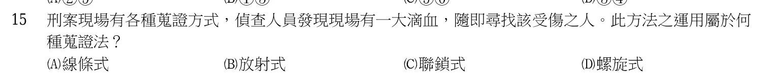 107 年 三等考試 偵查法學與犯罪偵查 第 15 題附圖