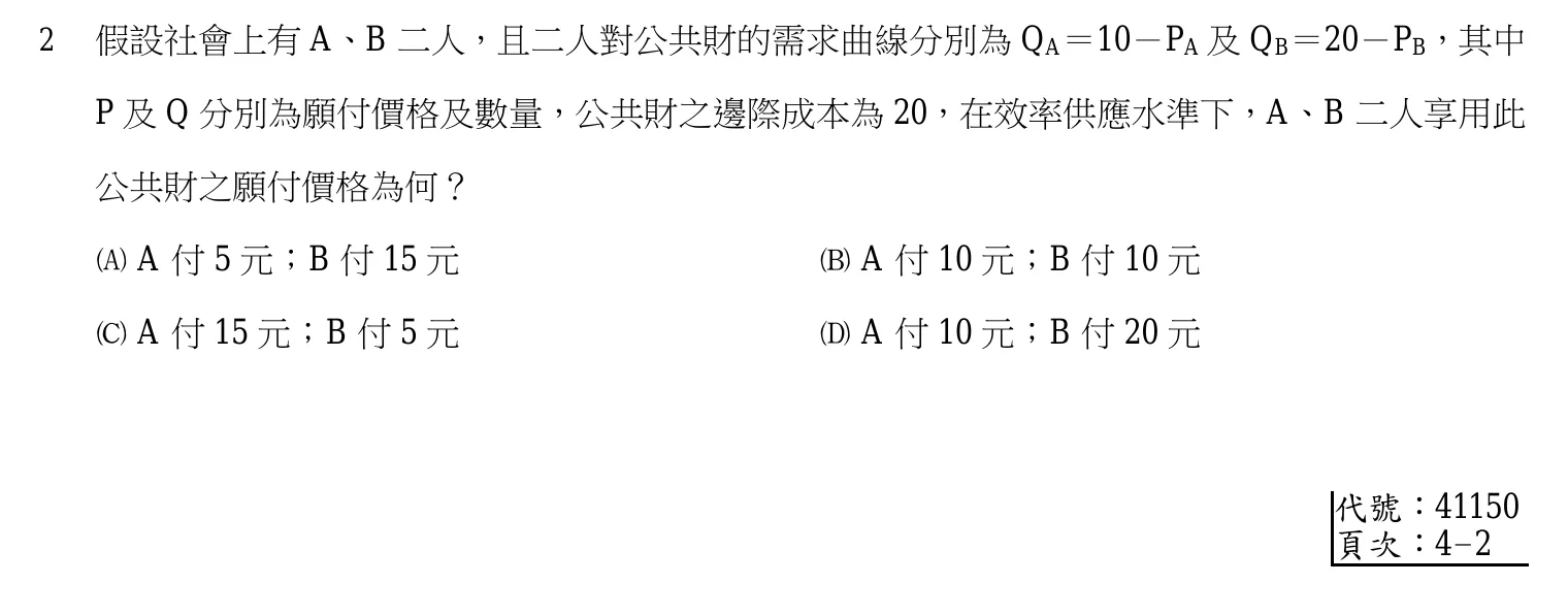 107 年 四等 財政學概要 第 2 題附圖