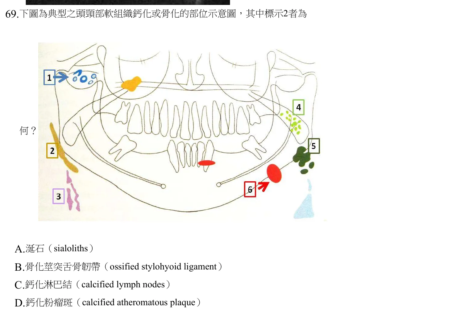 108 年第二次 牙醫學(四) 第 69 題附圖