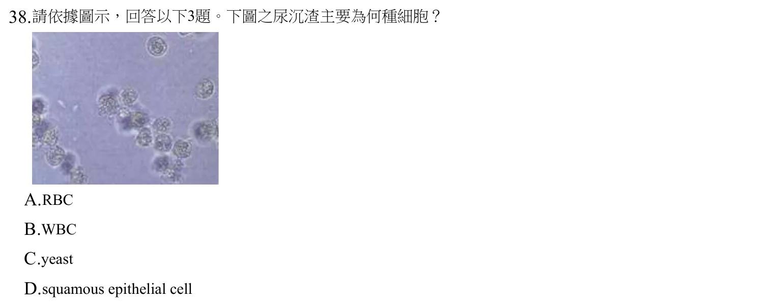 108 年第二次 醫學分子檢驗學與臨床鏡檢學 第 38 題附圖