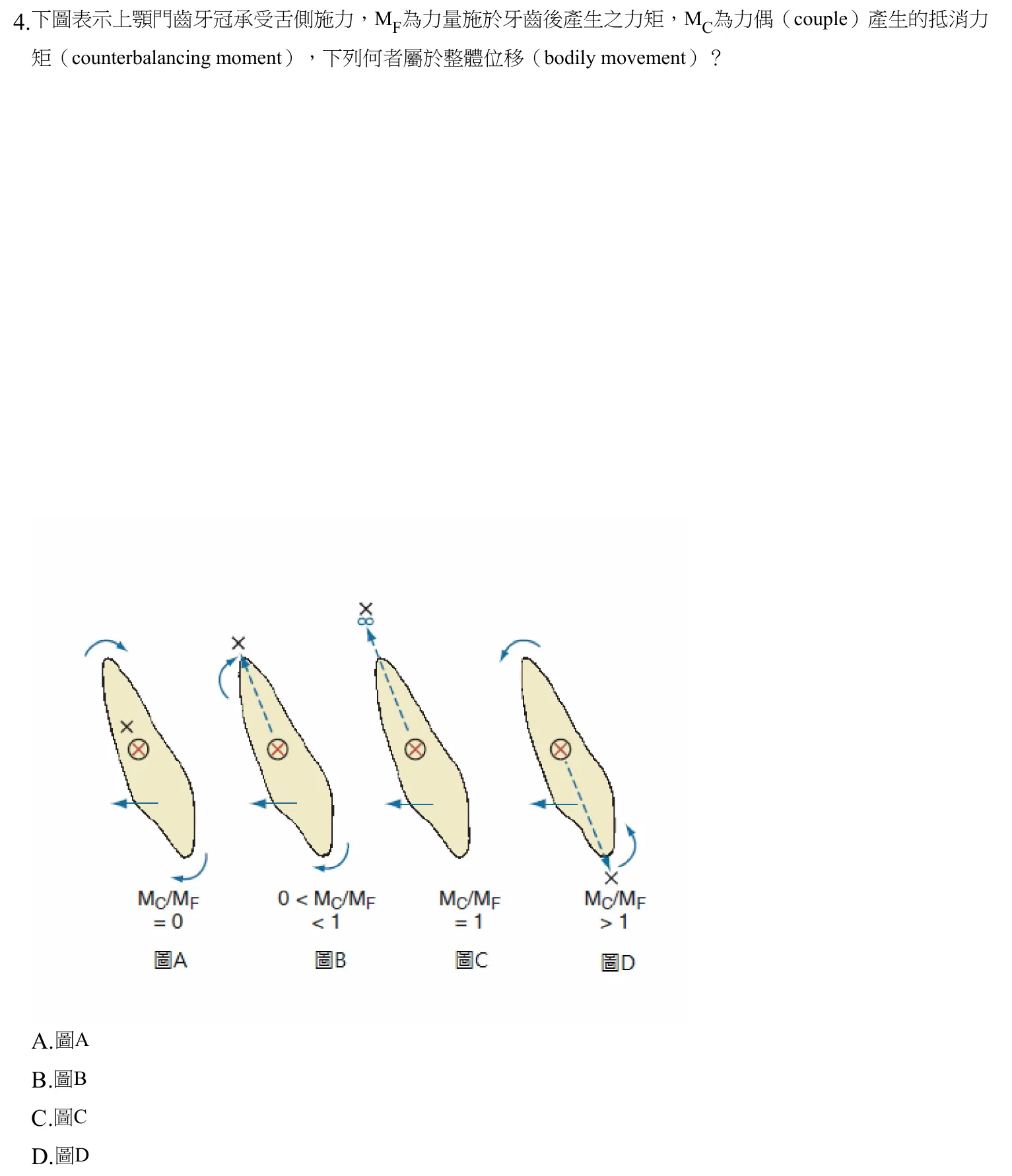 109 年第一次 牙醫學（六） 第 4 題附圖