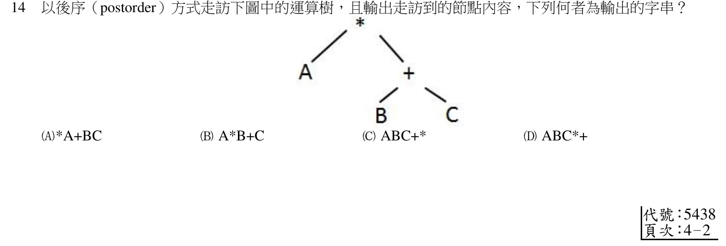 109 年 四等 計算機概要(電子工程組) 第 14 題附圖