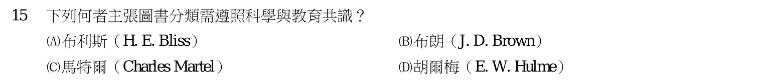 110 年 初等考試 中文圖書分類編目大意 第 15 題附圖