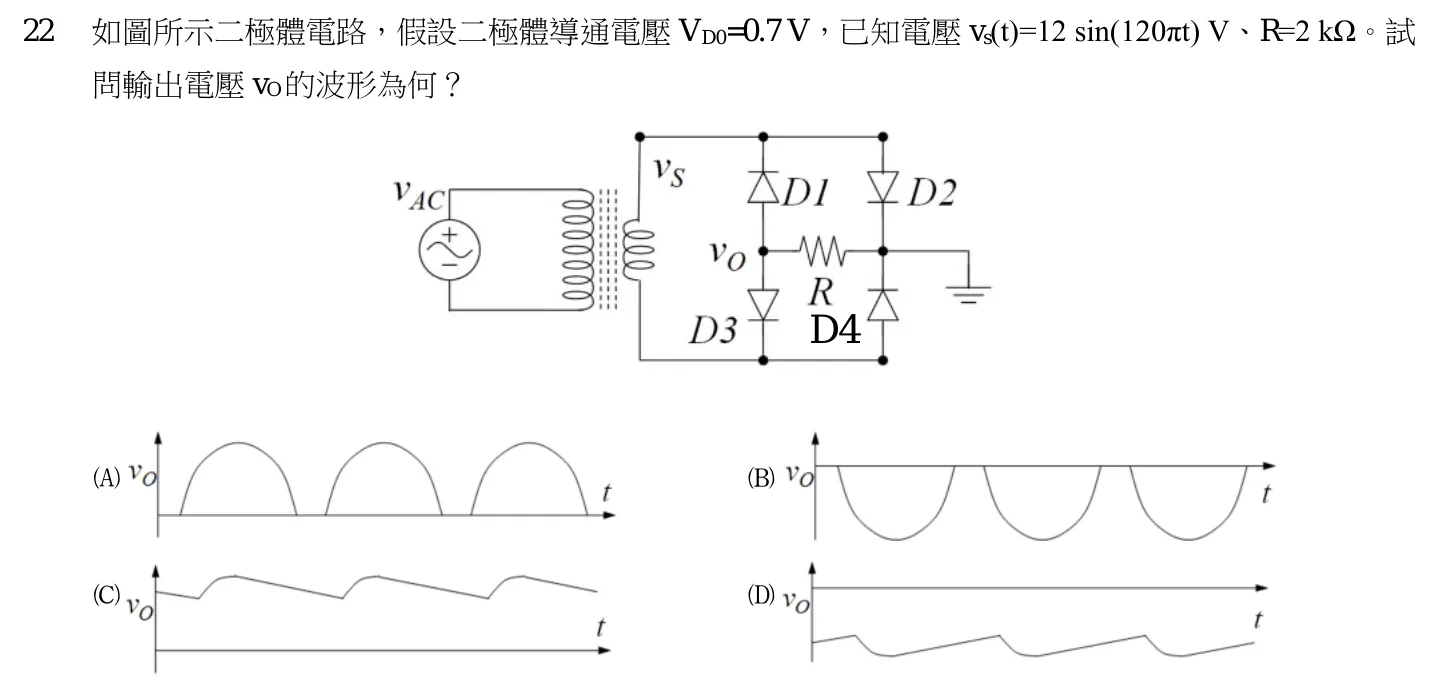 110 年 初等考試 電子學大意 第 22 題附圖