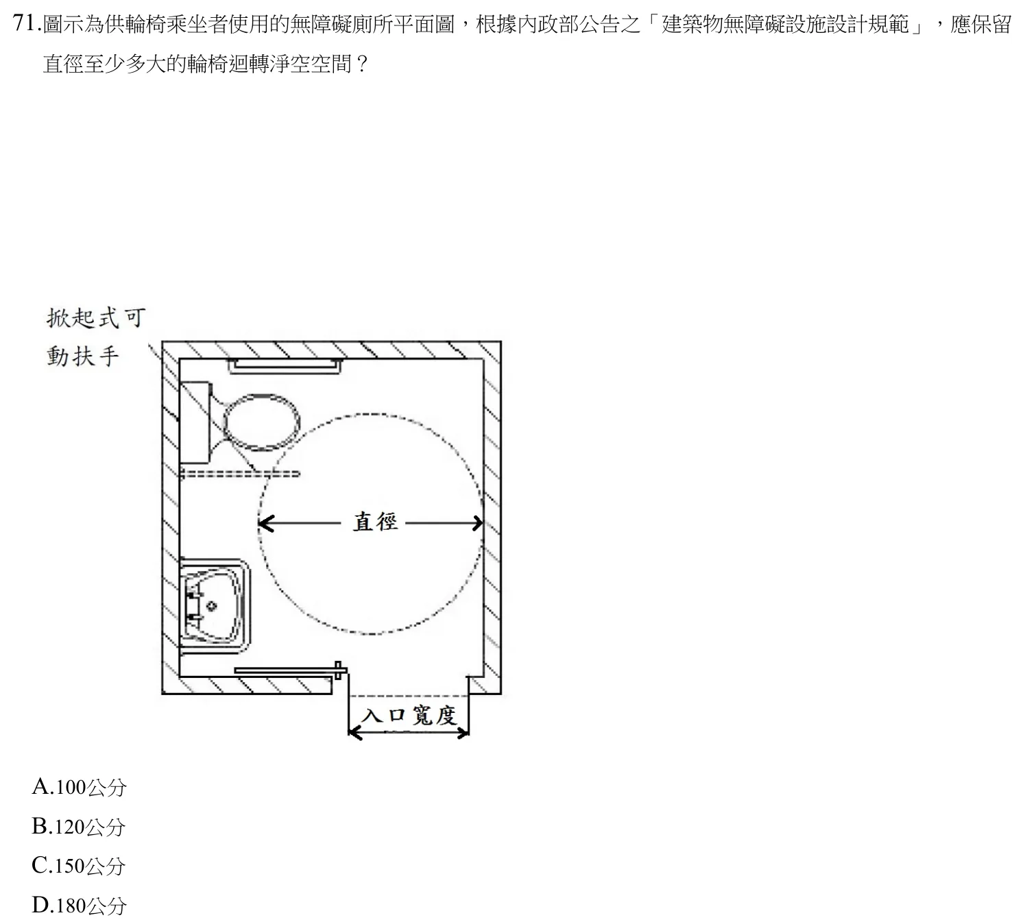 110 年第一次 物理治療技術學 第 71 題附圖
