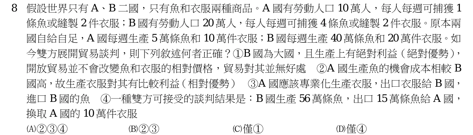 110 年 三等 經濟學概論與財政學概論 第 8 題附圖