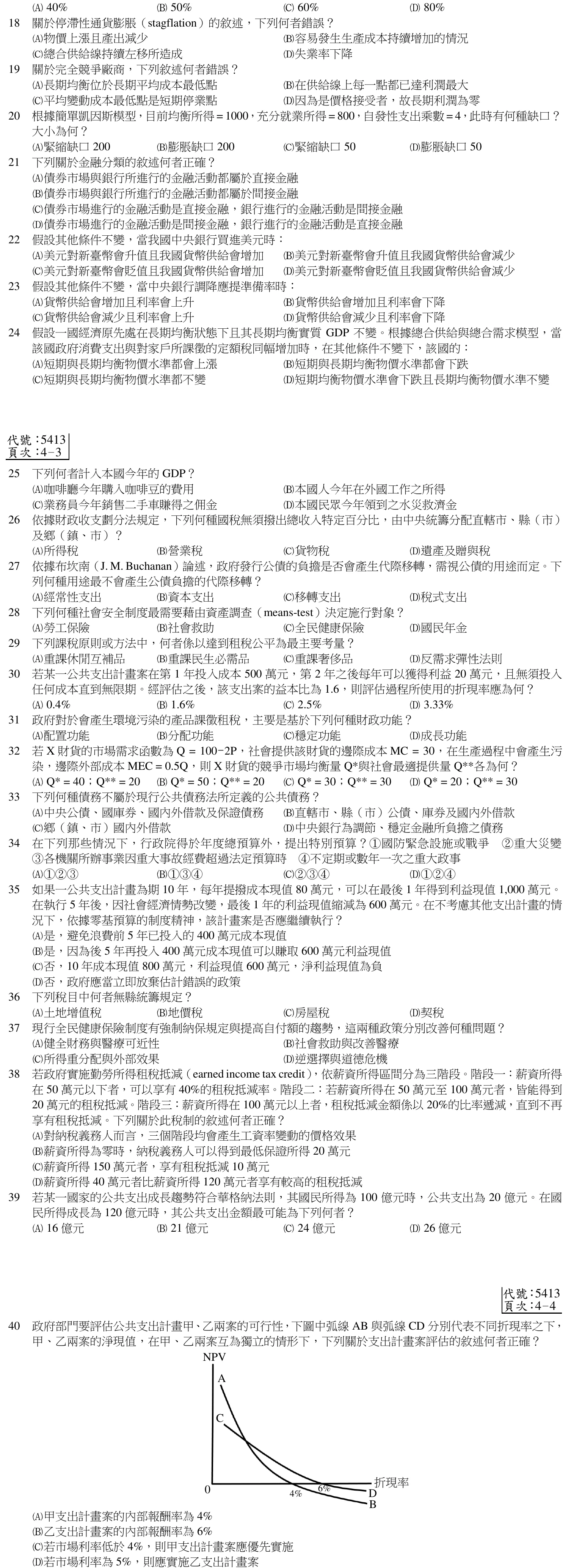110 年 四等 經濟學概要與財政學概要 第 40 題附圖