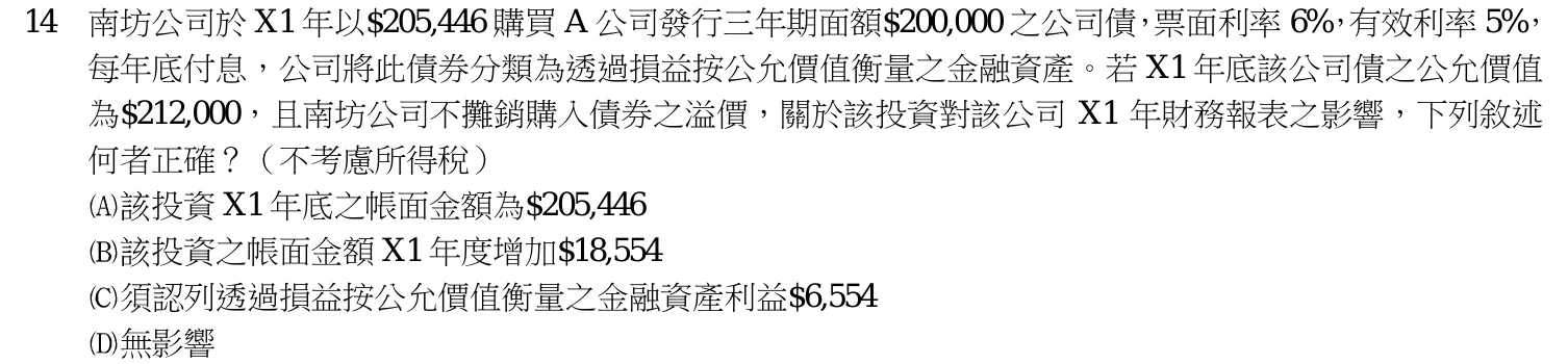 110 年 五等 會計學大意 第 14 題附圖