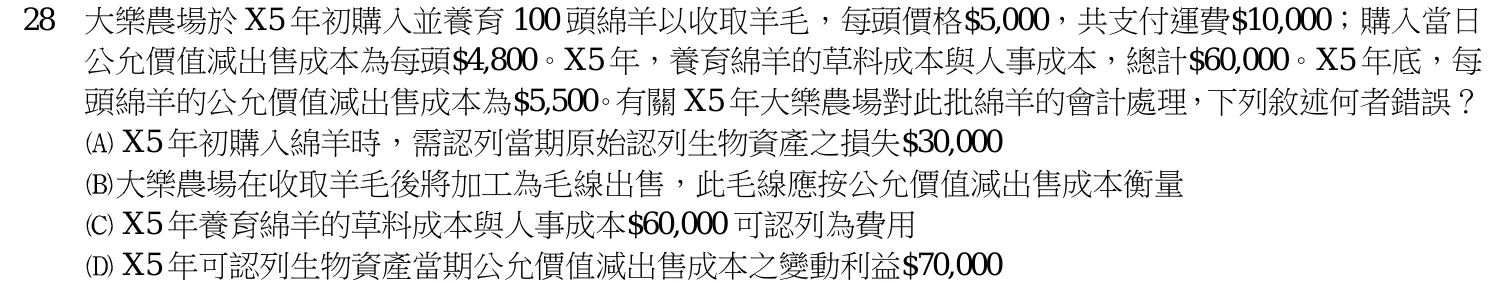 110 年 五等 會計學大意 第 28 題附圖