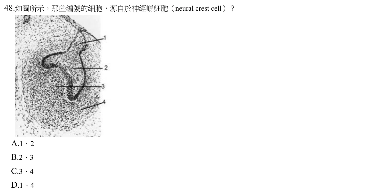 111 年第一次 牙醫學（一） 第 48 題附圖
