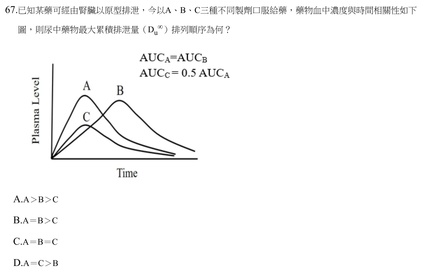 111 年第二次 藥學(三) 第 67 題附圖