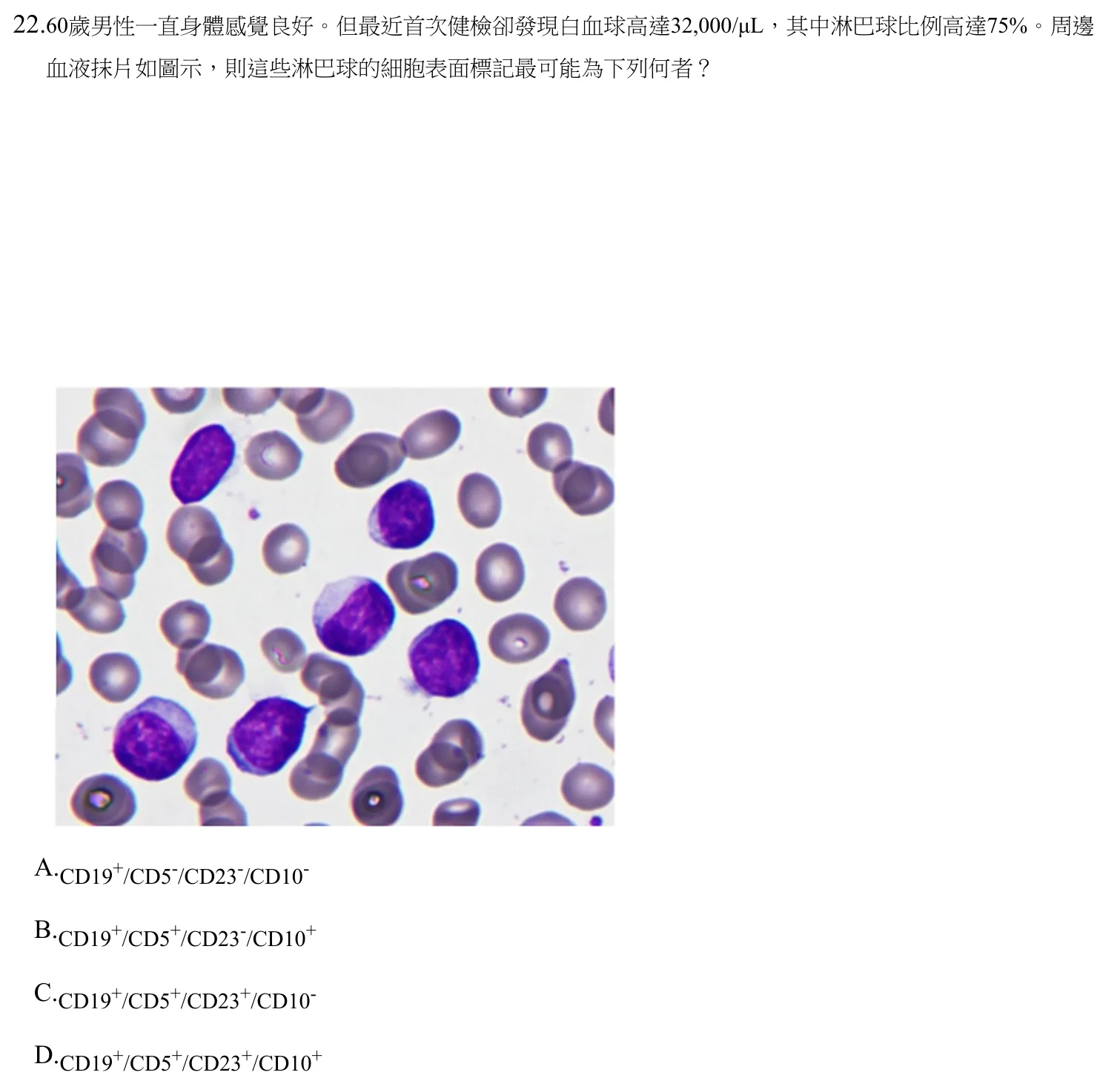 111 年第二次 臨床血液學與血庫學 第 22 題附圖