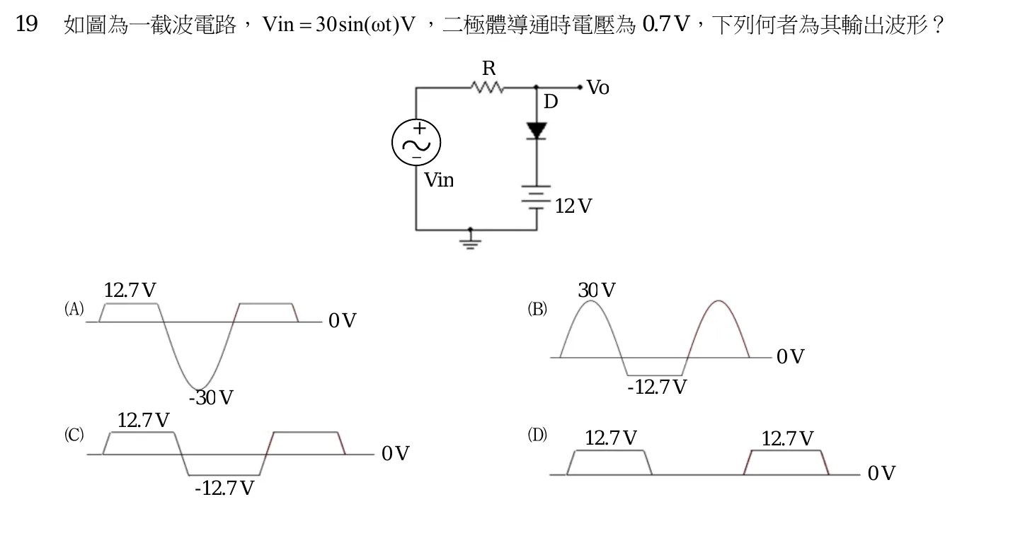112 年 初等考試 電子學大意 第 19 題附圖