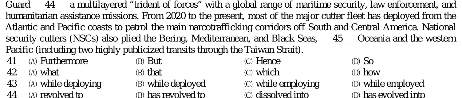 112 年 四等考試 中華民國憲法與水上警察專業英文 第 44 題附圖