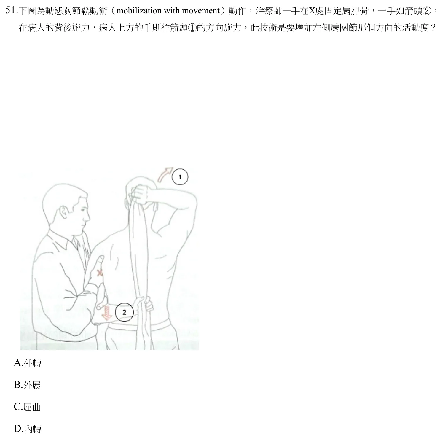 112 年第二次 物理治療技術學 第 51 題附圖